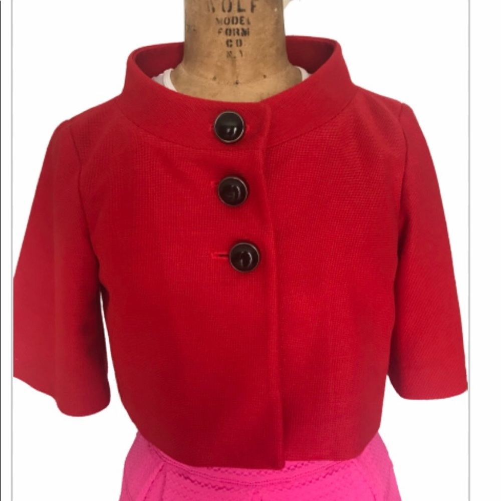 Adorable burnt orange bolero with 3 large buttons